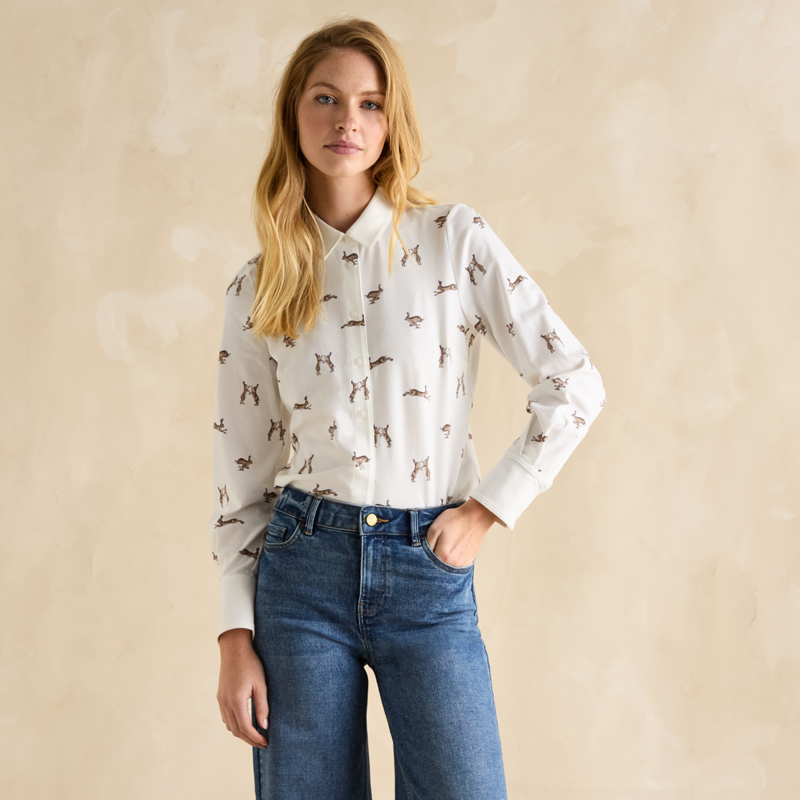 Joules Ladies Burlington Eleanor Tomlinson Jersey Shirt - Hare Print-1