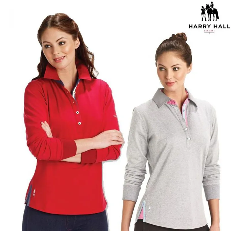 Harry Hall Ladies Baunton Long Sleeve Polo - Light Grey