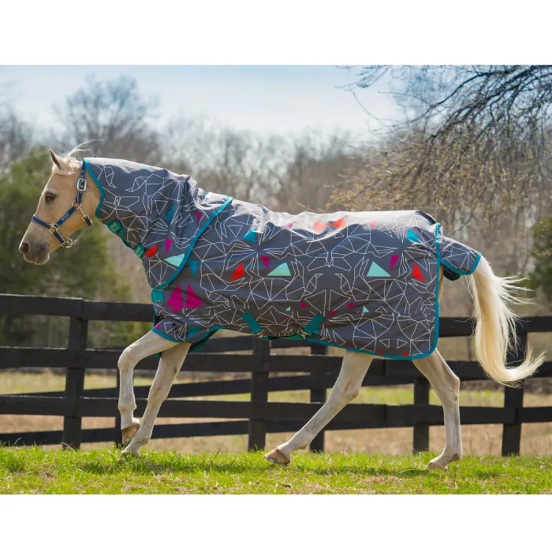 Amigo Pony Plus Medium Turnout Rug - Origami/Navy/Fuscha/Aqua 