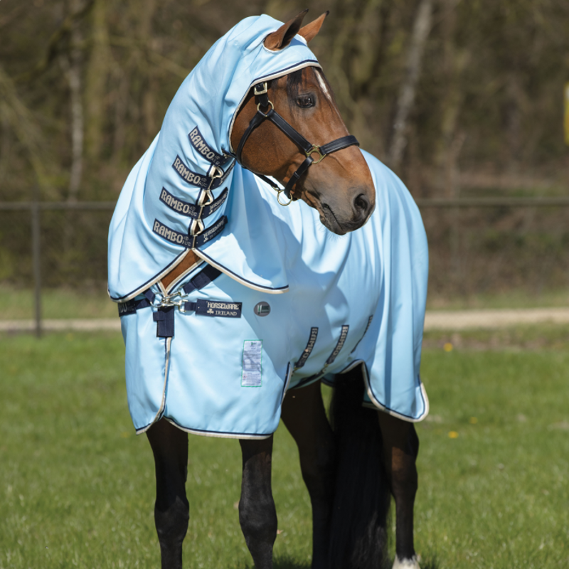 Horseware Rambo Sweetitch Hoody Vamoose Fly Rug - Baby Blue/Navy-1