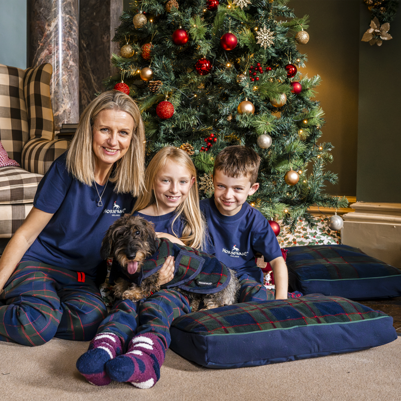 Horseware Xmas Fleece Dog Rug - Navy Check/Green/Red-2