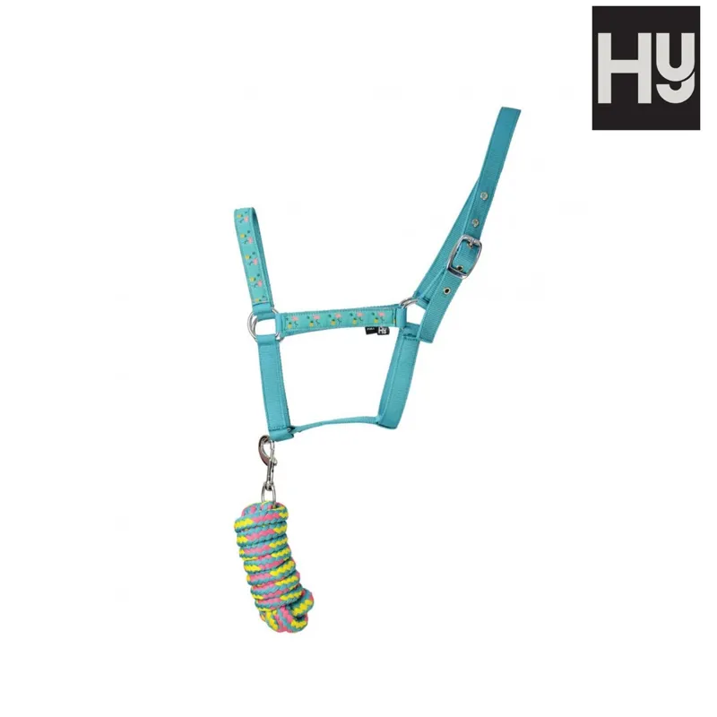 Hy Flamingo Head Collar and Lead Rope - Teal/Provence Blue