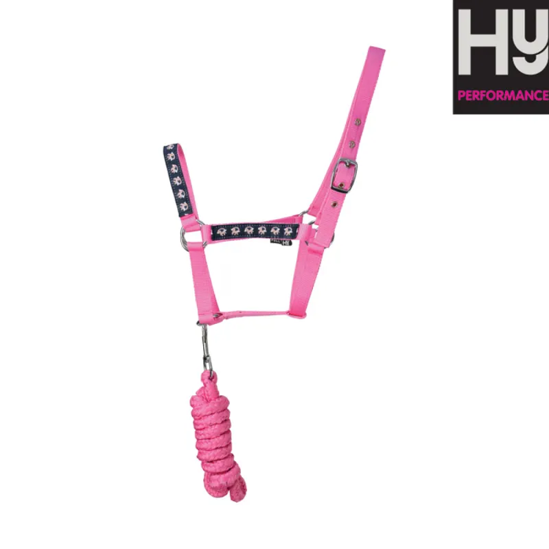 Hy Unicorn Head Collar and Lead Rope - Navy/Pink
