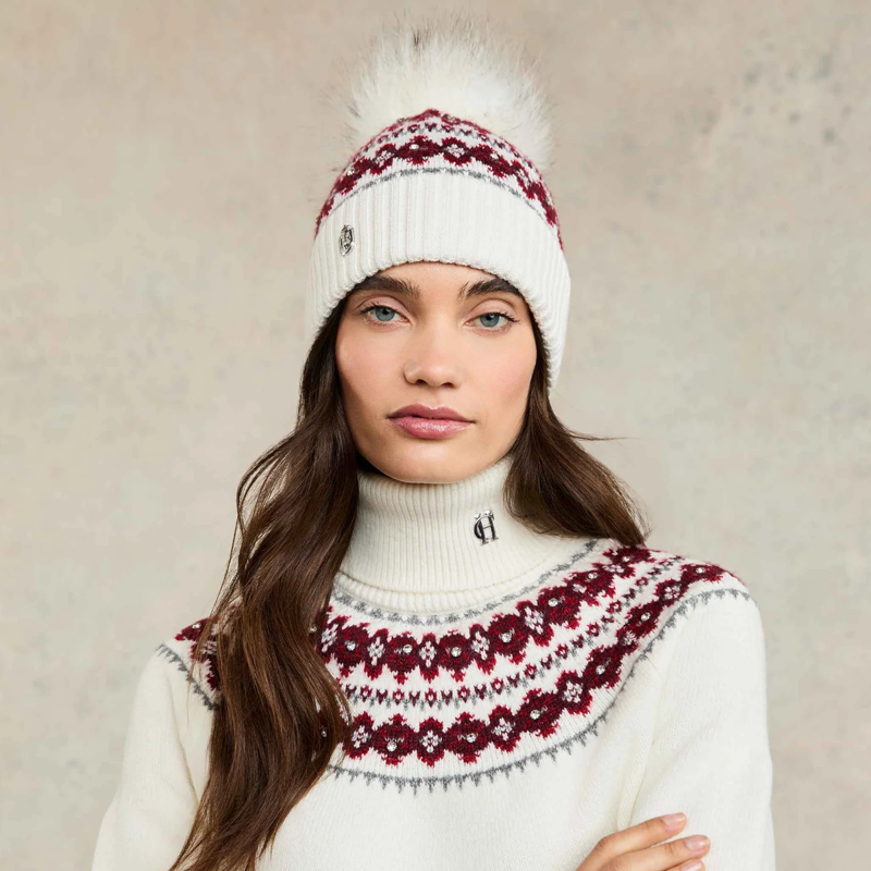 Holland Cooper Jennifer Fairisle Bobble Hat - Natural -1