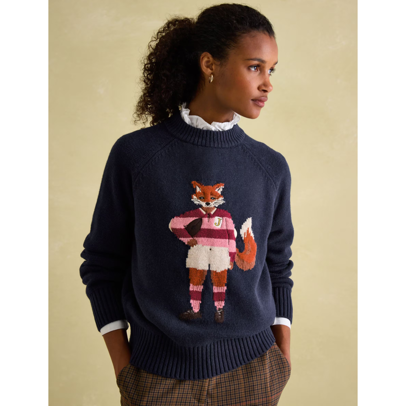 Joules Ladies Jonty Intarsia Knit Jumper - Navy-1