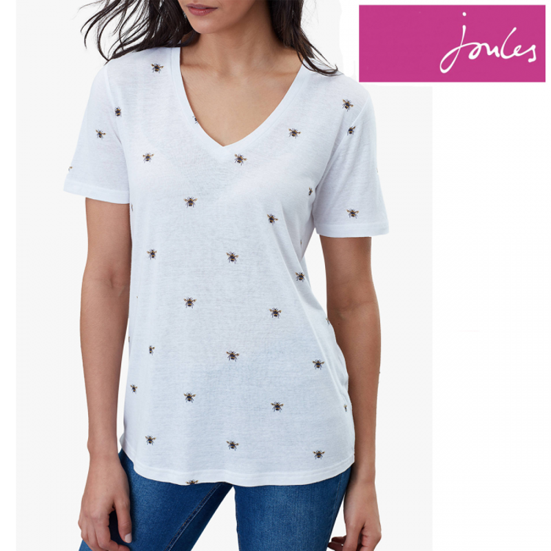 Joules Lola Print V-Neck T-Shirt - White Bee-1