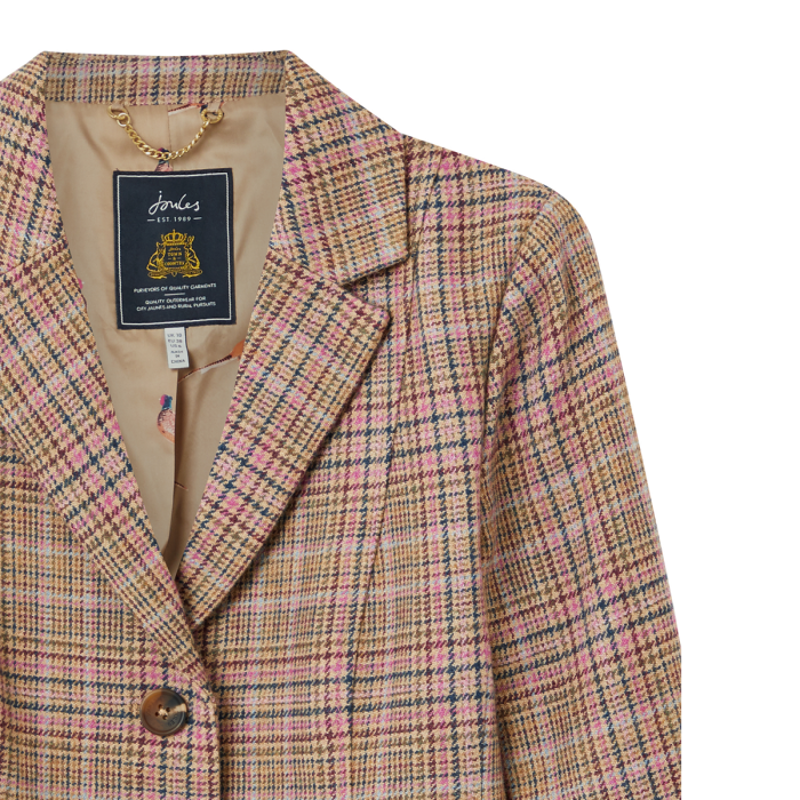 Joules Highcombe Single Breasted Tweed Jacket - Pink Tweed-1