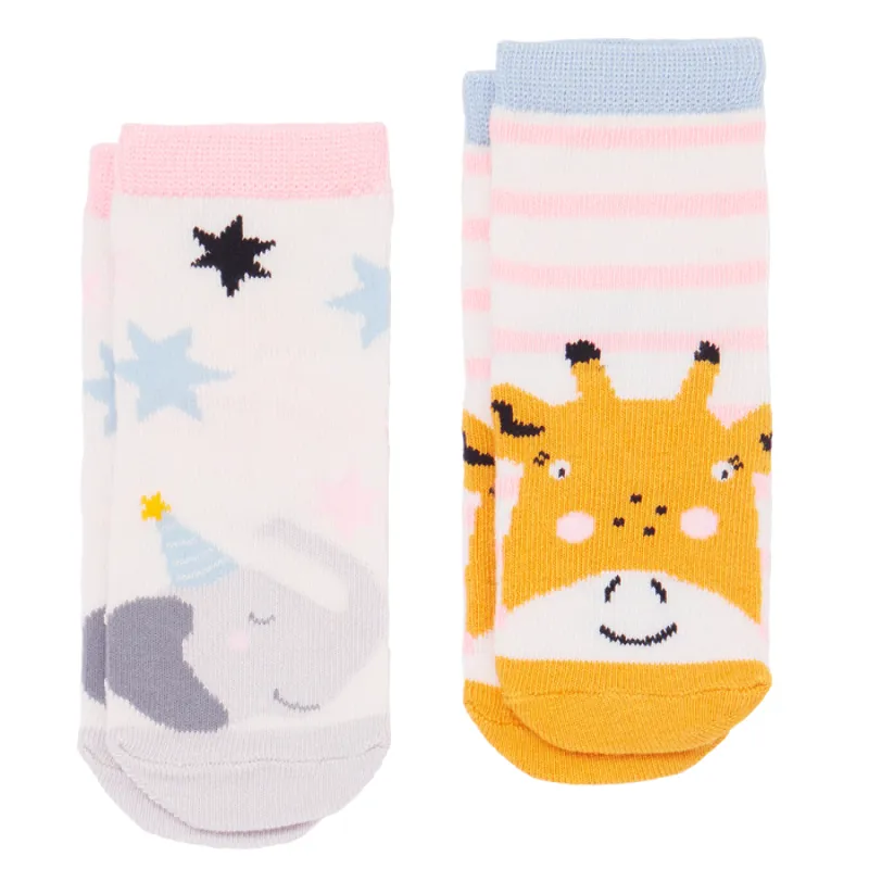 Joules Neat Feet Character Baby Socks 2 Pack - Giraffe Elephant