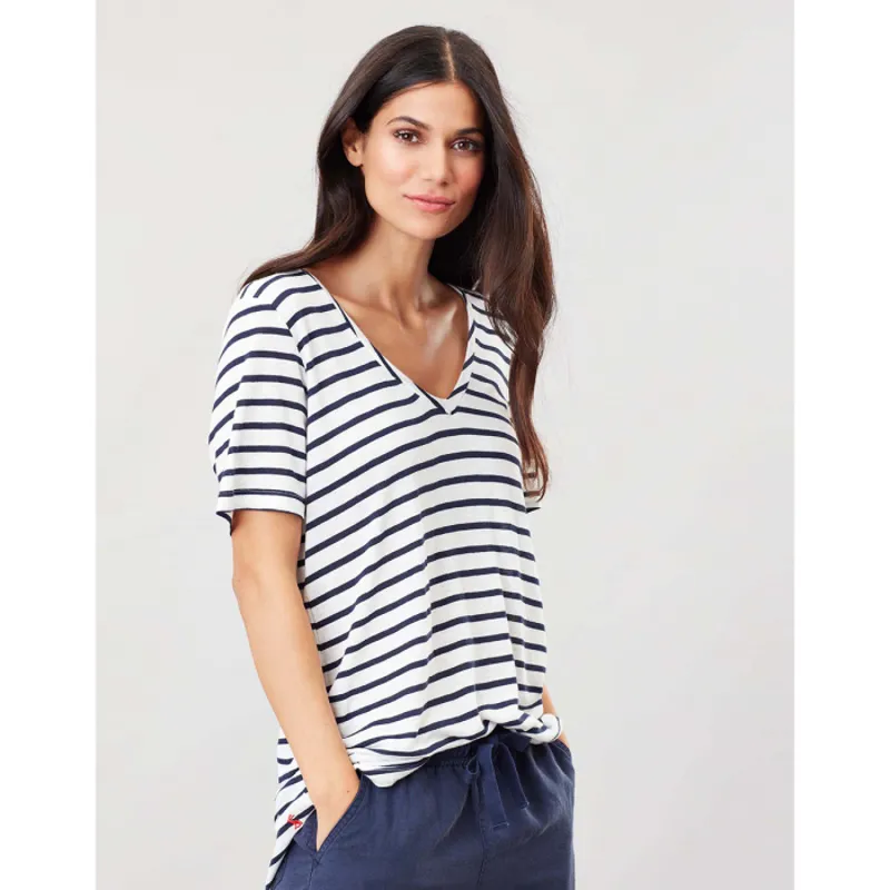 Joules Lola Stripe V-Neck T-Shirt - Cream Navy Stripe
