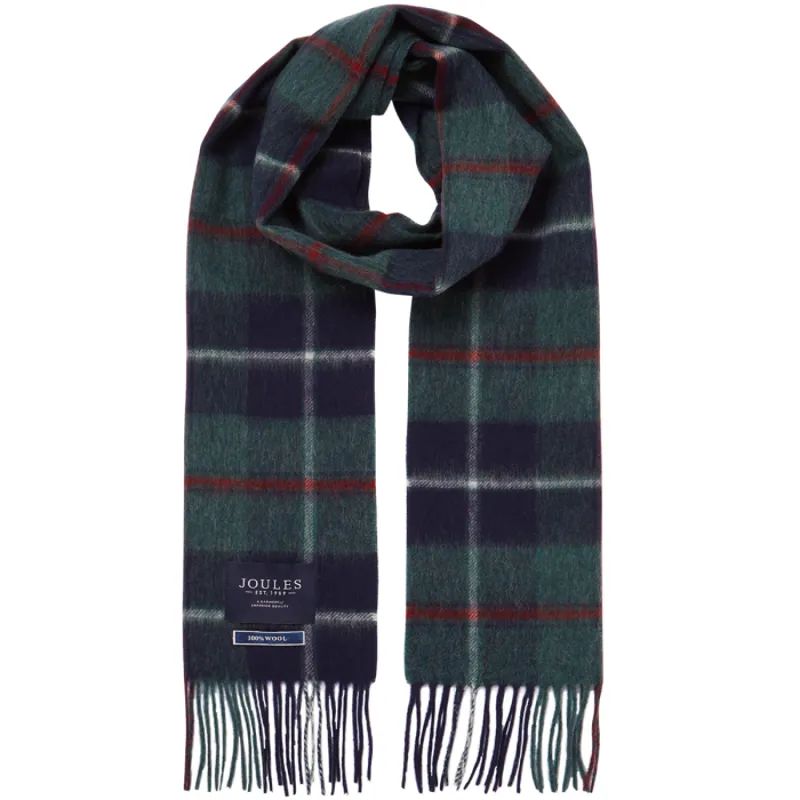 Joules Tytherton Mens Wool Checked Scarf - Green Multi Check