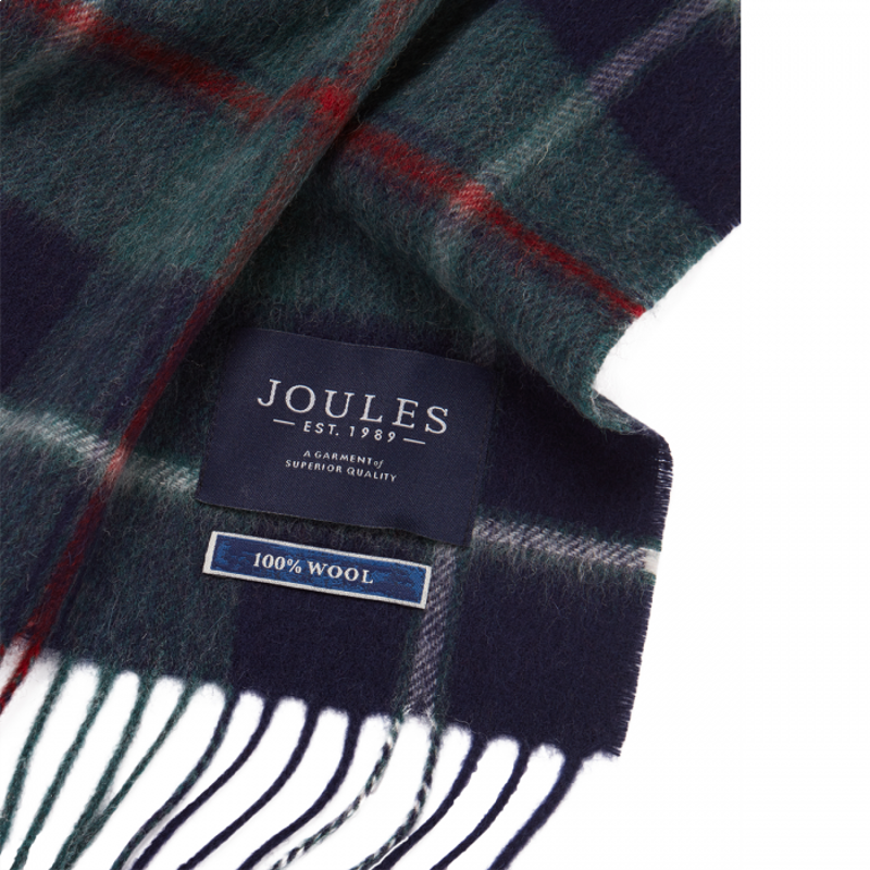 Joules Tytherton Mens Wool Checked Scarf - Green Multi Check-2