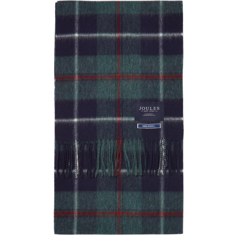 Joules Tytherton Mens Wool Checked Scarf - Green Multi Check-1