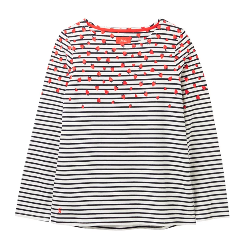 Joules Harbour Print Long Sleeve Jersey Top - Strawberry Stripe