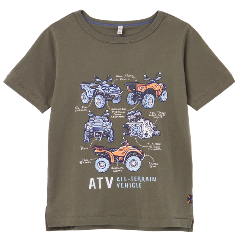 Joules Castaway Slim Fit Screenprint T-Shirt - Green Vehicles -1