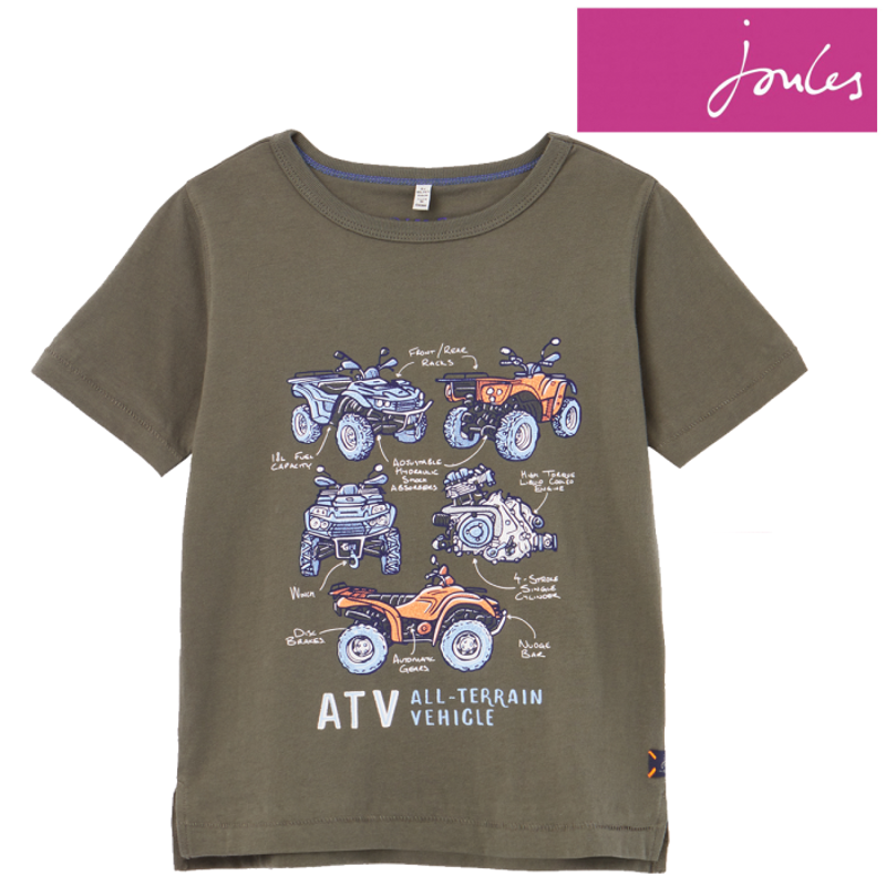 Joules Castaway Slim Fit Screenprint T-Shirt - Green Vehicles -2