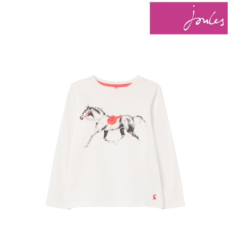 Joules Bessie Screenprint Top - White Horse-1