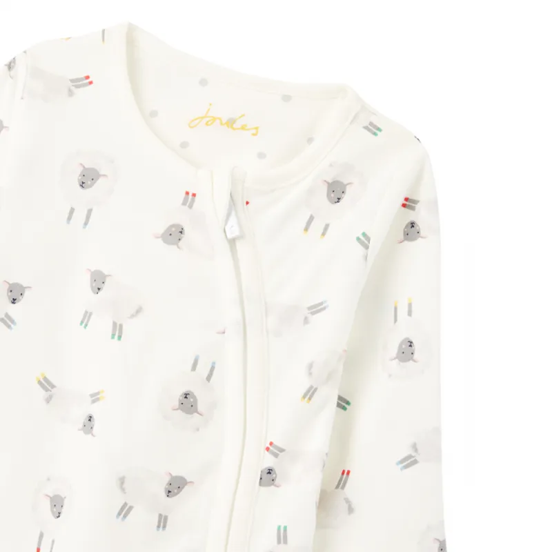 Joules Zip Babygrow - White Sheep-1
