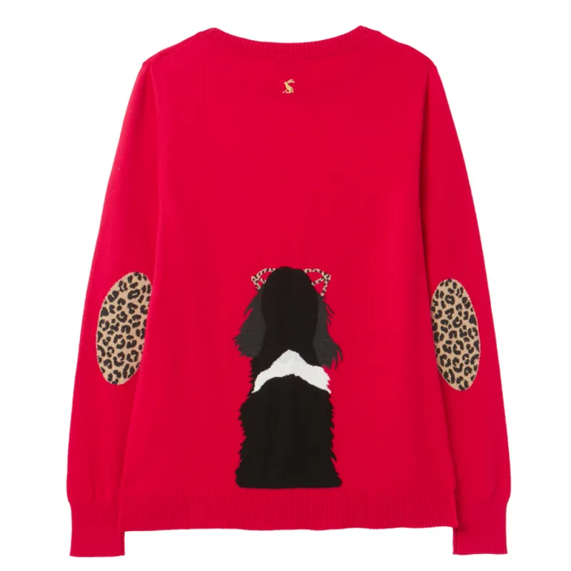 Joules Miranda Knitted Intarsia Crew Neck Jumper - Red Collie-1