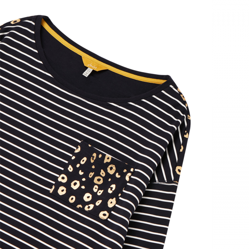 Joules Marina Print Dropped Shoulder Jersey Top - Navy Cream Stripe-2