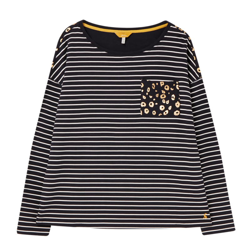 Joules Marina Print Dropped Shoulder Jersey Top - Navy Cream Stripe
