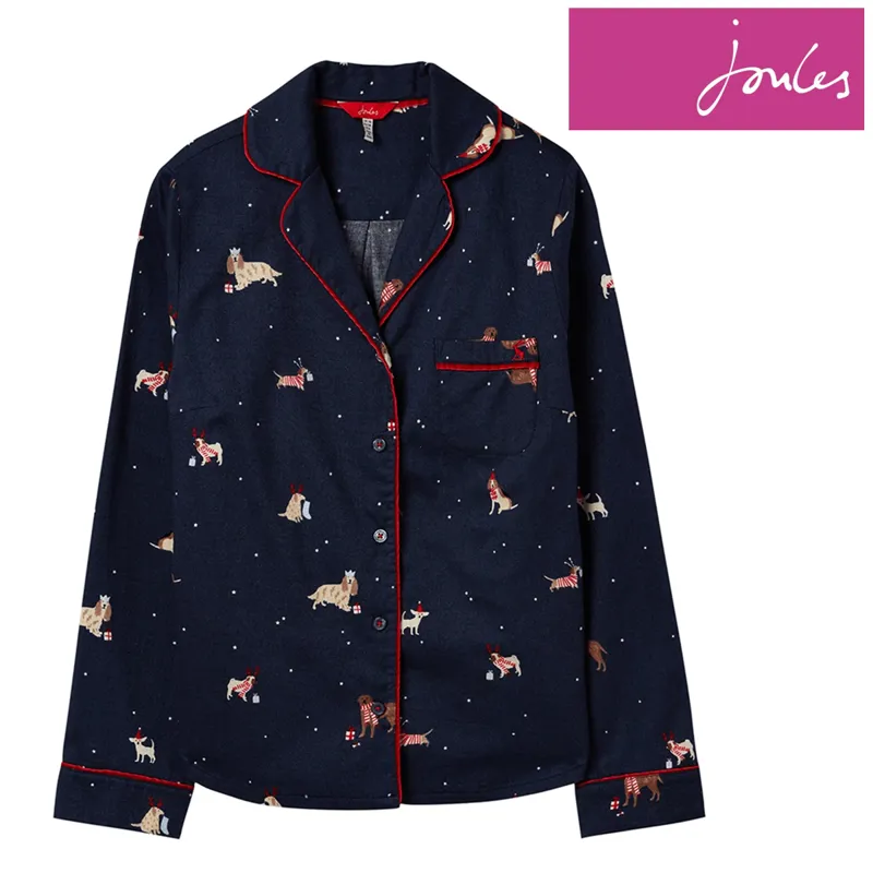 Joules Cait Button Through Classic PJ Top - Xmas Dogs