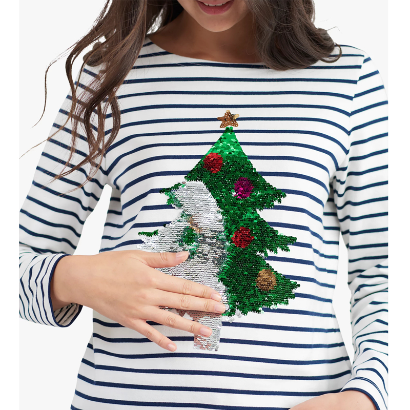 Joules Harbour Luxe Jersey Top - Xmas Tree Stripe-1