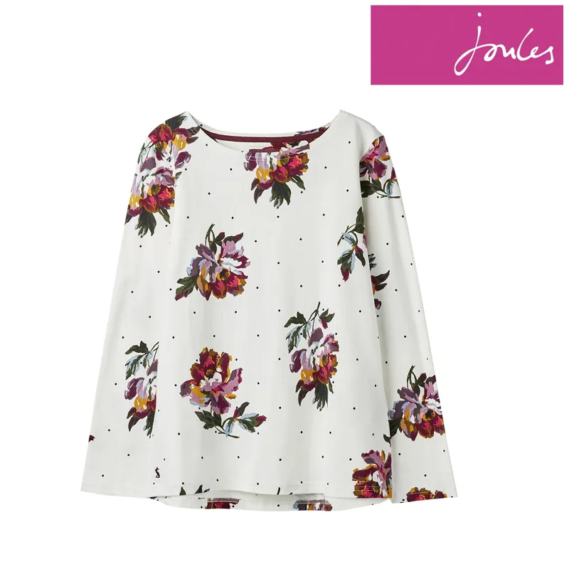 Joules Harbour Print Ladies Jersey Top - Cream Peony Spot