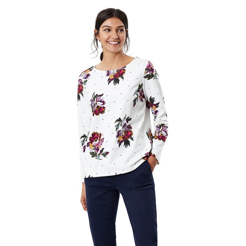 Joules Harbour Print Ladies Jersey Top - Cream Peony Spot-1