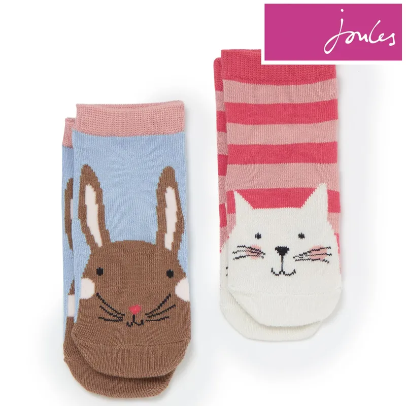 Joules Neat Feet Character Socks - 2 Pack - Multi Cat And Bunny