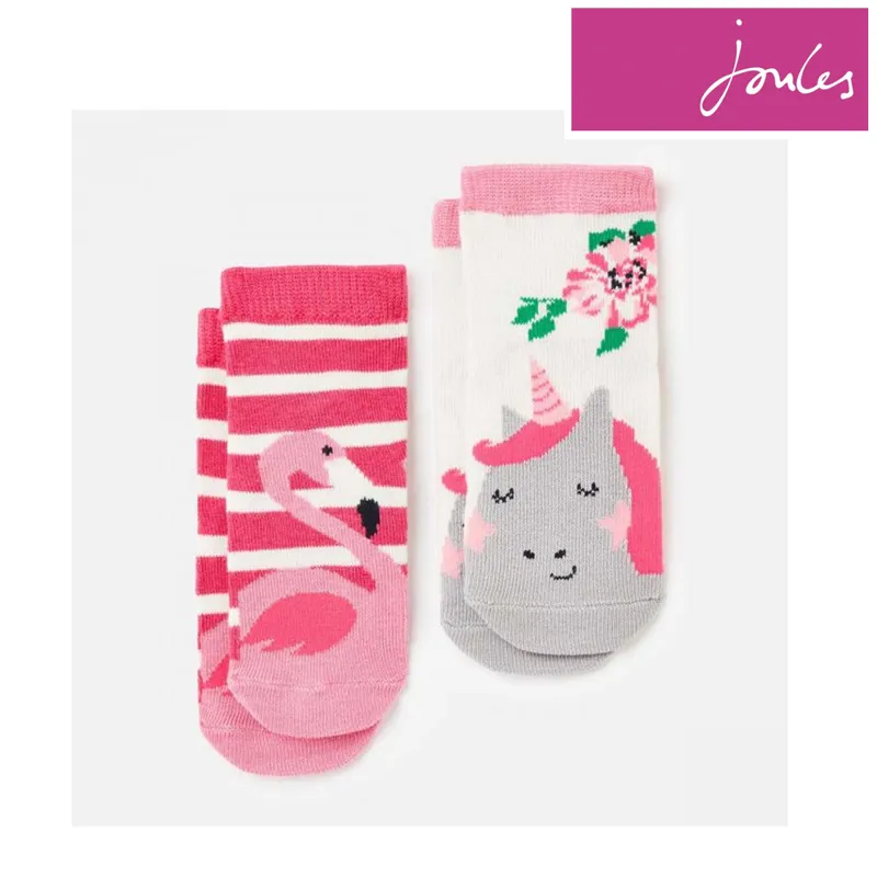 Joules Neat Feet Character Socks - 2 Pack - Multi Flamingo Unicorn