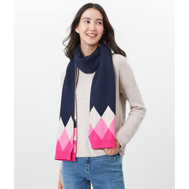 Joules Rothley Argyle Knitted Scarf - Navy Pink Argyle-1