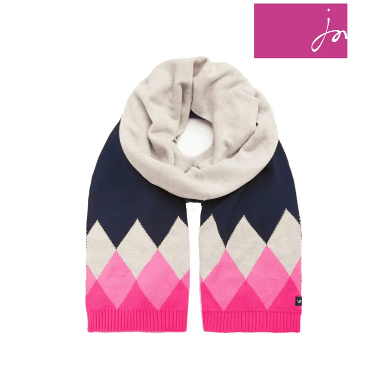 Joules Rothley Argyle Knitted Scarf - Navy Pink Argyle