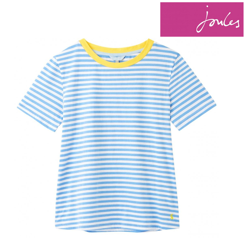 Joules Selma Colour Pop T-Shirt - White Blue Stripe-1