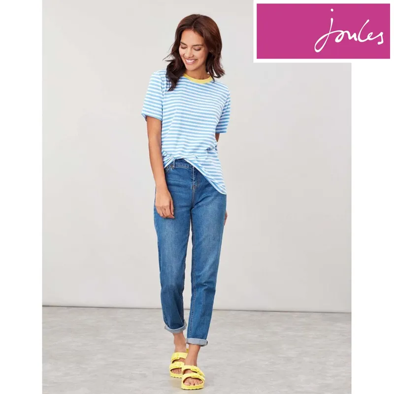 Joules Selma Colour Pop T-Shirt - White Blue Stripe