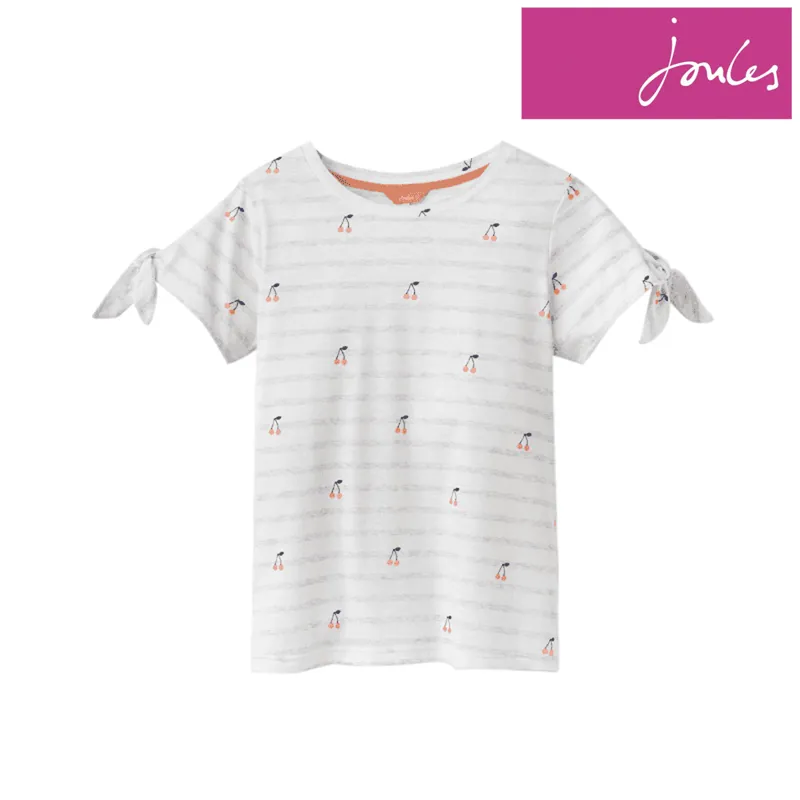Joules Tiggy Ladies Tie Sleeve Top - White Cherry Stripe