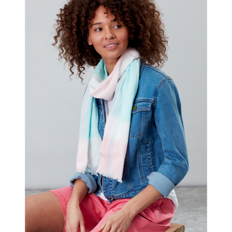 Joules Talia Lightweight Cotton Scarf - Light Pink Check-1