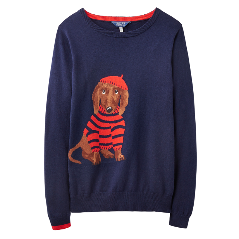 Joules Miranda Intarsia Ladies Jumper - Navy Dachshund-2