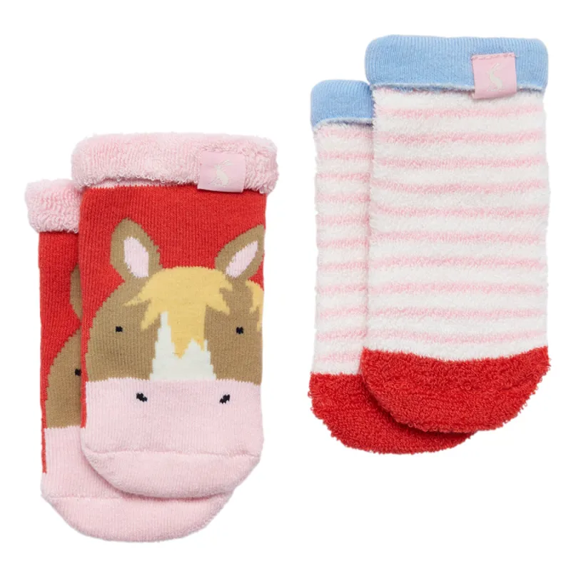 Joules Baby Terry Towelling Socks 2 Pack - Cream Horse
