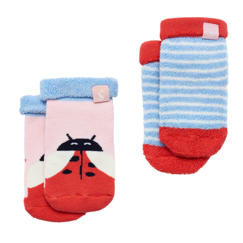 Joules Baby Terry Towelling Socks 2 Pack - Pink Multi Ladybird-1