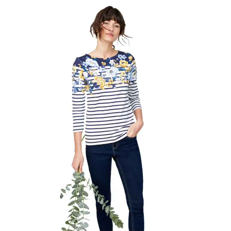 Joules Harbour Print Ladies Top - Cream Stripe Floral-1