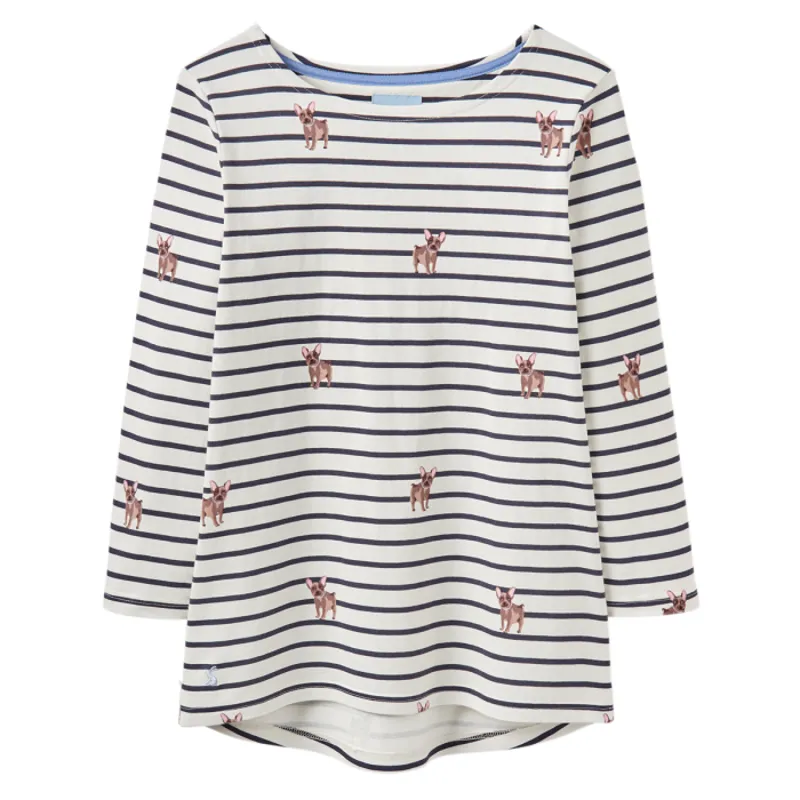 Joules Harbour Print Ladies Top - Cream Dog Stripe