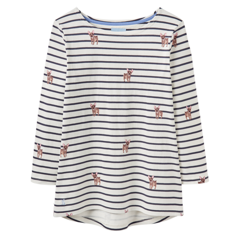 Joules Harbour Print Ladies Top - Cream Dog Stripe-1