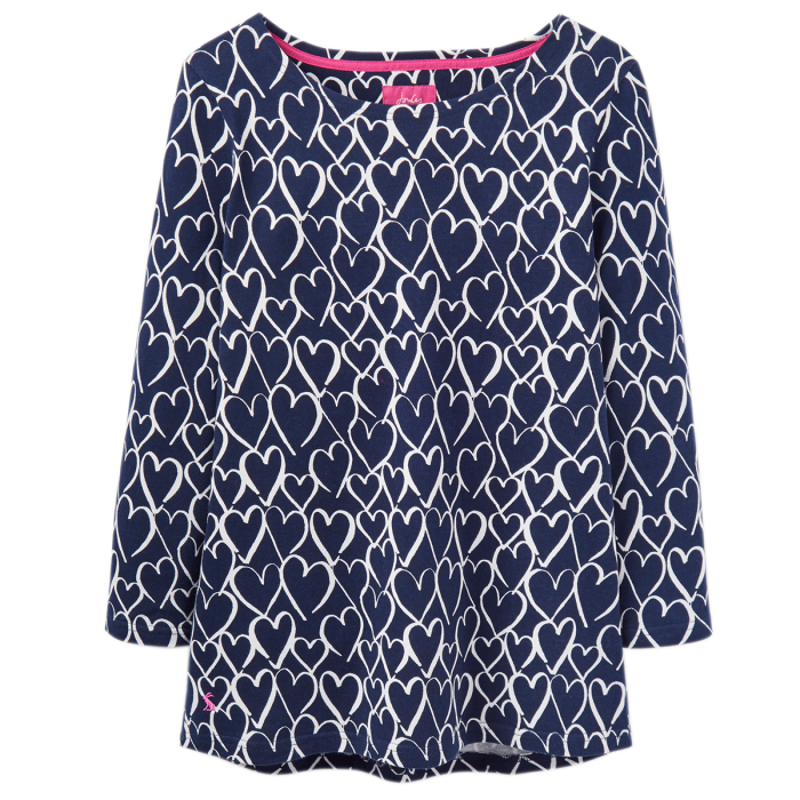 Joules Harbour Print Ladies Top - French Navy Hearts-1