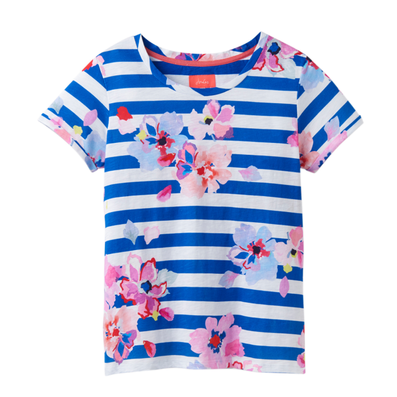 Joules Nessa Print Lightweight Jersey T-Shirt - Blue Stripe Floral-1