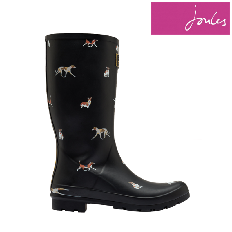 Joules Roll Up Wellies - Black Dog-1