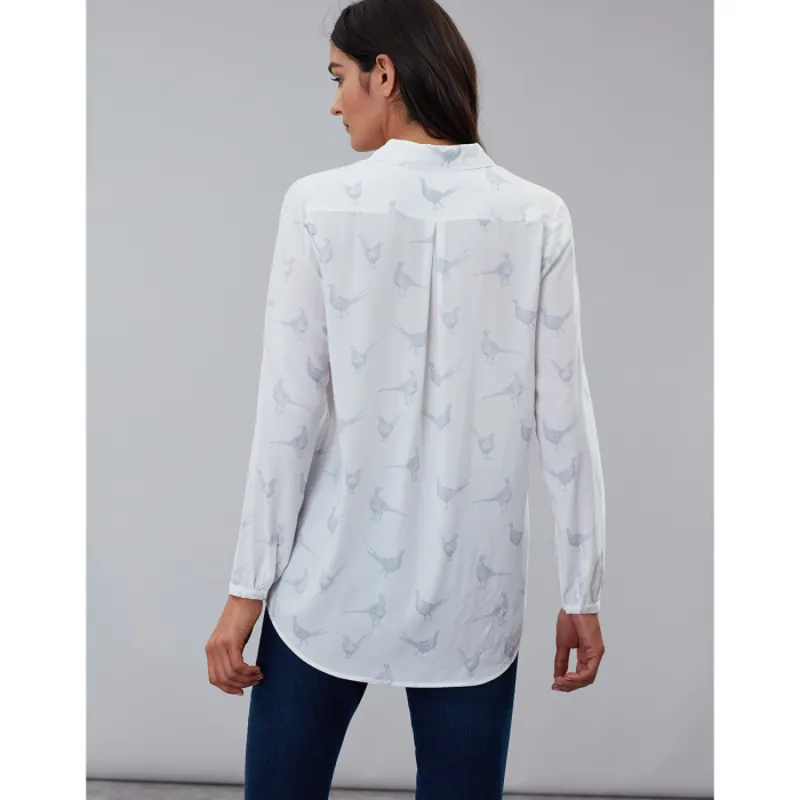 Joules Elvina Button Front Woven Top - Cream Pheasants