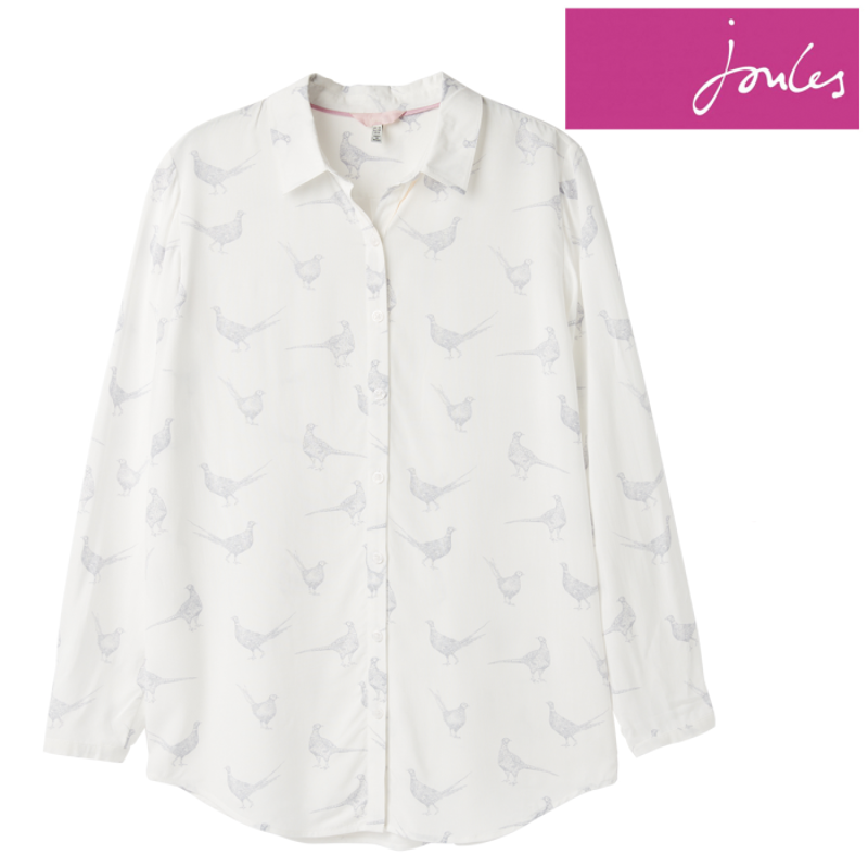 Joules Elvina Button Front Woven Top - Cream Pheasants-1
