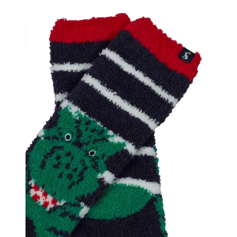 Joules Fluffy Navy Dinosaur Socks