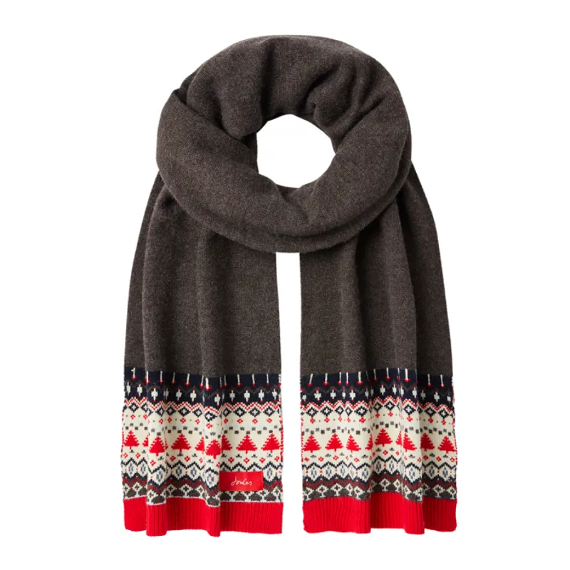 Joules Swirlton Fairisle Knitted Scarf - Grey