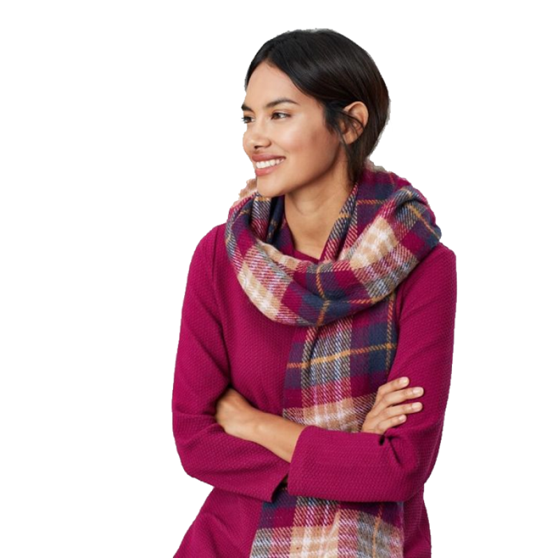 Joules Upton Reversible Check Scarf - Dark Pink Check-1